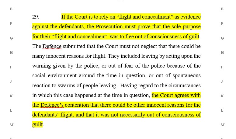 District Judge Sham Siu-man said prosecutors must prove the defendant's sole purpose was "fleeing out of consciousness of guilt," in order to use that fact against him.[N.B. 1st image is the original Chinese judgment, 2nd is an English summary from the judiciary] (2/7)