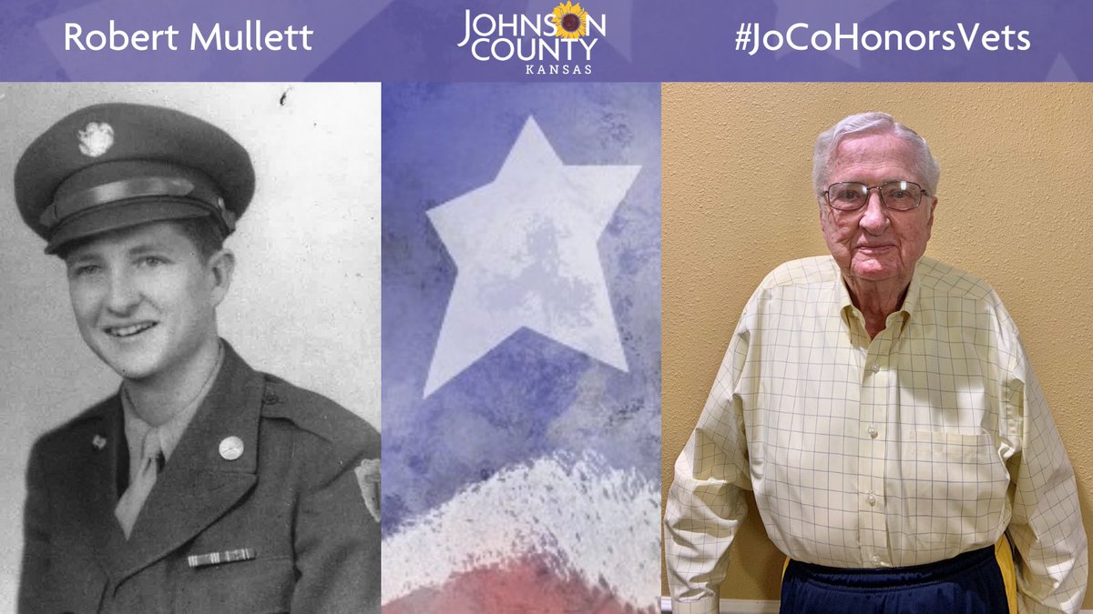 Meet Robert Mullett who resides in Leawood. He is a World War II veteran who served in the  @USArmy. Visit his profile to learn about a highlight of an experience or memory from WWII:  https://jocogov.org/dept/county-managers-office/blog/robert-mullett  #JoCoHonorsVets 