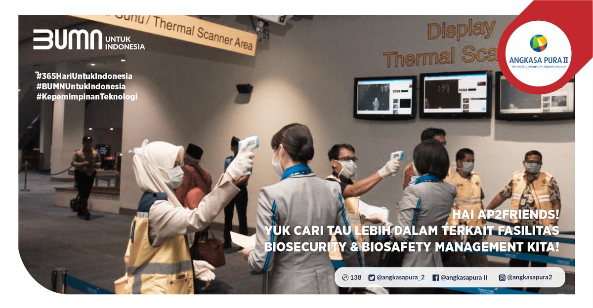 #AP2Friends udah tau upaya PT Angkasa Pura II dalam mengupayakan kesehatan traveller ?  #APmin kasih tau nih konsep biosecurity dan biosafety management sektor kebandarudaraan nasional di tengah pandemi yang di jalankan PT Angkasa Pura II.