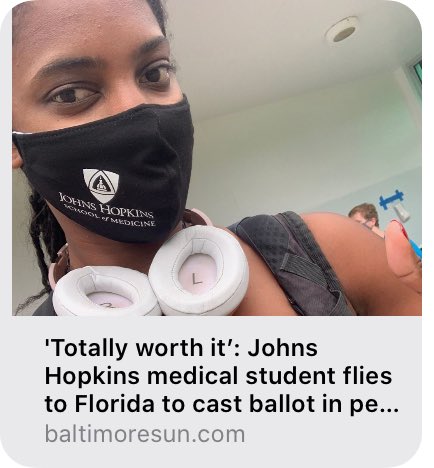 We need to vote like our democracy depends on it <a href="/JHUNursing/">Hopkins Nursing</a>. No complacency here <a href="/HopkinsMedicine/">Johns Hopkins Medicine</a>. #2020Elections