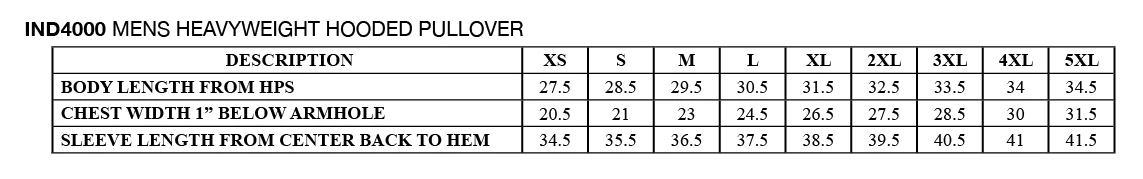 large hoodie size chart