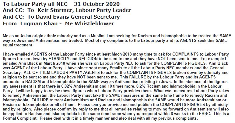 luqmankhan555's tweet photo. My Email to the Labour to say the Antisemitism and Racism and Islamophobia remedies must be treated then same in moving forward in Labour Party response to EHRC within 6 weeks.  See my Email in photo https://t.co/pUVoDkMvot