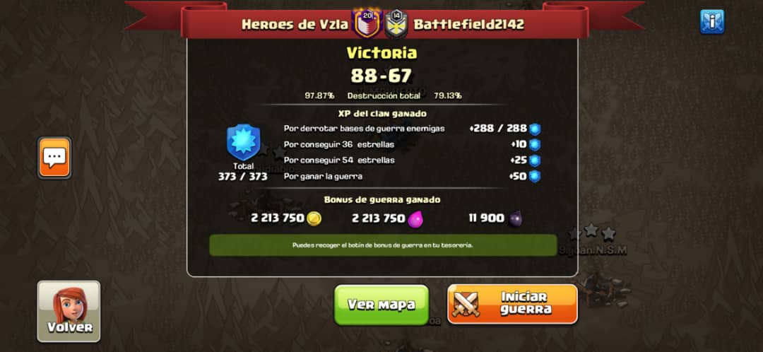 Excelente guerra en el Principal con Prácticamente todos los Th's 13 del Team Desink y HdV, solo 2 estrellas nos separaron de la PW, 7 jugadores con six-pack y otros 14 con por lo menos 1 pleno, Gran rendimiento muchachos 👍🏼💪🏼⚡