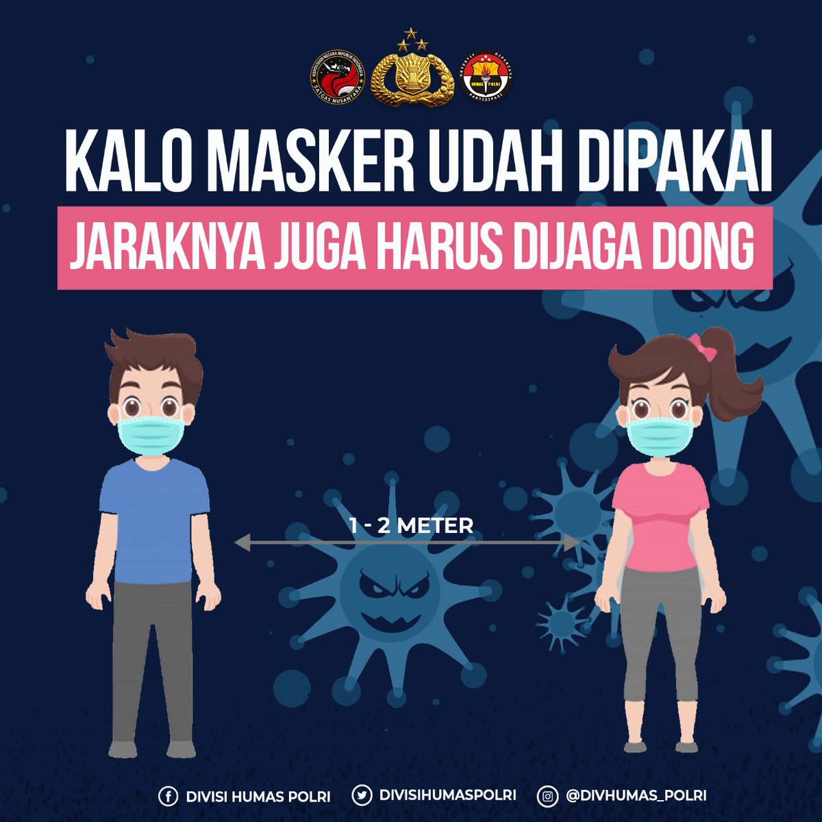 CitamiangHumas's tweet photo. Kalo Masker Udah Dipakai 
Jaraknya Juga Harus Dijaga Dong 
Protokol kesehatan, satu hal yang harus selalu kita terapin di kehidupan sehari-hari. Saat kamu beraktivitas dimanapun dan kapanpun, kamu harus tetap memakai masker.  #StaySaveTerapkan3M https://t.co/06indGrCdi