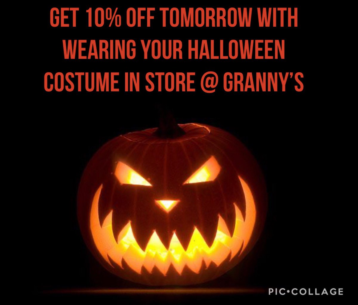 Happy Halloween from Granny’s👻🎃☠️Wear your Halloween costume in to shop Saturday 10/31 &amp; get 10% off your purchase!
*Excludes beer, wine, cigarettes, &amp; layaways*