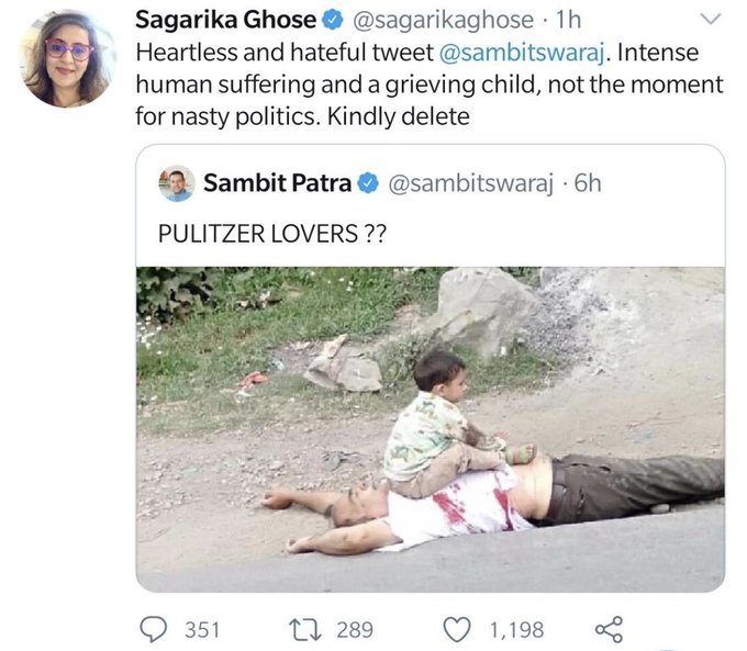  #YeBhaaratKePatrakaar It is WE who will decide which photo of human suffering and grieving children should get a Pulitzer.GOT THAT?(And then we wonder why people call us Morons, that too of the Category 5 kind!)