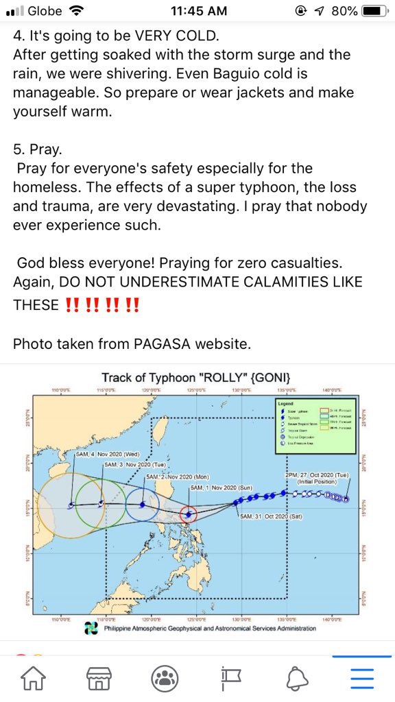 Mga Karagdagang impormasyon para sa paghahanda sa super typhoon:  #RollyPHSending my prayers to everyone who’ll be affected by the typhoon. PLEASE TAKE TIME TO READFb post by Kiana Gualberto