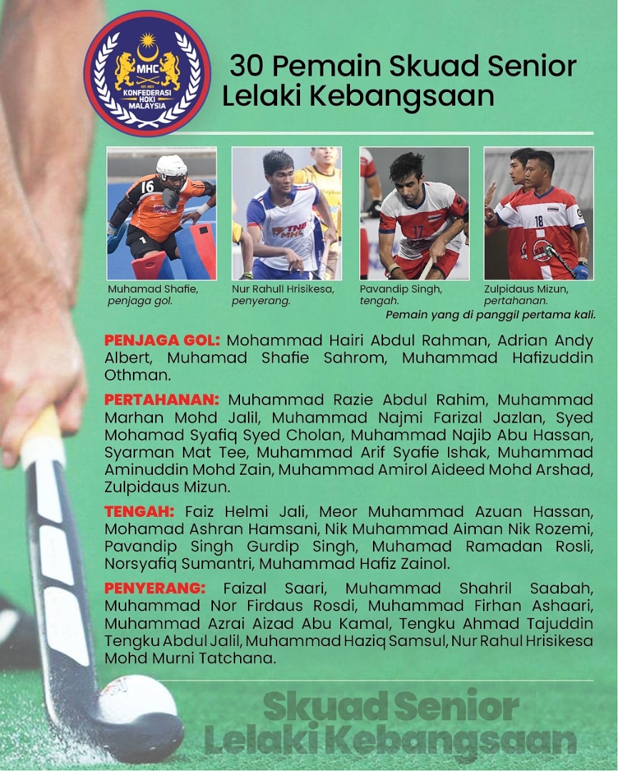 hockeymalaysia's tweet photo. The Malaysian Hockey Confederation today released the names of the players for the national team.
#MalaysianTigers #MalaysiaHockey #MyHoki #Malaysiahockeyfederation https://t.co/yEGAwMAcMI