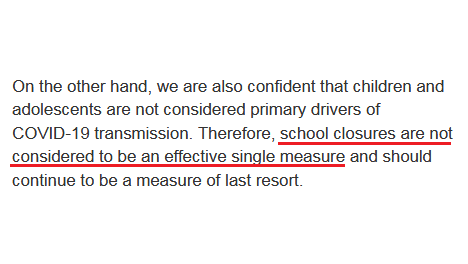 (7) Abschließend sollten Schulen nur als letzte Maßnahmen geschlossen werden laut WHO, auch dieses Wunschkriterium der WHO erfüllen wir.(Die WHO-Empfehlungen fehlen, in dem  #KBV-Papier, das auch sonst keine wirklichen Lösungen zum Stoppen des exponentiellen Wachstums anbietet)