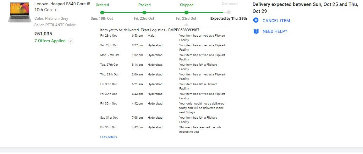 Krishna Chaitanya (@krishgopireddy) on Twitter photo Are you guys playing with my order or giving training to new associates <a href="/flipkartsupport/">FlipkartSupport</a>, from the past one week it has reached hub but not yet delivered to me. it is just travelling from one place to other place. My order has completely visited Hyd city I think. #Flipkart Are you guys playing with my order or giving training to new associates <a href="/flipkartsupport/">FlipkartSupport</a>, from the past one week it has reached hub but not yet delivered to me. it is just travelling from one place to other place. My order has completely visited Hyd city I think. #Flipkart