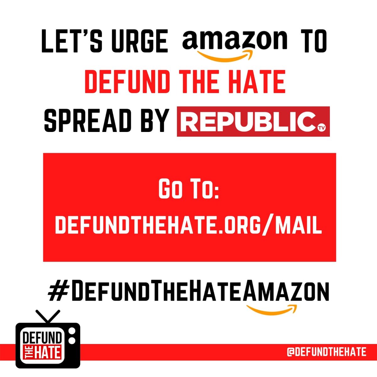 DefundTheHate's tweet photo. Dear Amazon, as a responsible company, we are waiting for you to declare that you won't advertise on channels that indulge in hate-mongering and toxicity like @Republic & @Republic_Bharat. #DefundTheHateAmazon https://t.co/39nnefPUjA