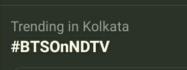 I saw trends of India and worldwide but none of a Particular city. 
But now I can see Kolkata.
I need Bengali oomfs🥺
#BTSOnNDTV 
#MAMAVOTE #BTS (@BTS_twt )