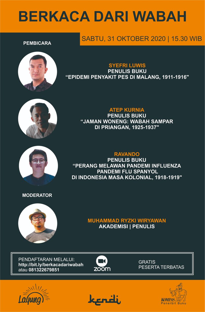Ngomongin wabah dan pandemi lagi yuk, guys! Sore ini banget jam 15.30. Semacam kick off sebelum Borobudur Writers Festival, namun minus Mbak Imas Emalia.

Titip utk disebarkan ya agan-agan sekalian <a href="/mazzini_gsp/">Mazzini</a> <a href="/Sam_Ardi/">Sam Ardi</a> <a href="/BonnieTriyana/">Bonnie Triyana</a> <a href="/Papaoppah/">ri</a> <a href="/reireinhart/">Christopher Reinhart</a>.

Matur nuwun sanget