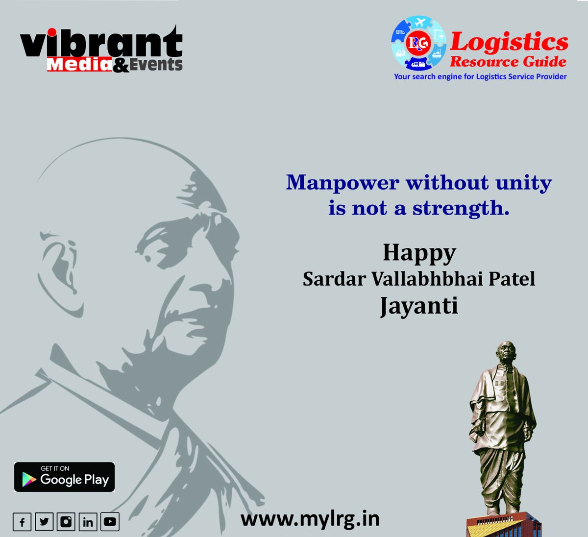 lrg_guide's tweet photo. Happy Sardar Vallabhbhai Patel Jayanti

DOWNLOAD OUR MOBILE APP
https://t.co/tWSdzayIDH  

#logistics #shipping #lcl #nvocc #iataagent #freightforwarders #logisticsprovider #projectcargo #clearingandforwarding #warehouse #import #export #exportimportconsultancy #maritime #crane https://t.co/BjiFtQn2Iz