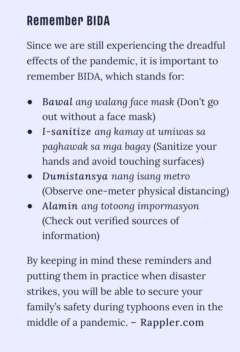 Makinig sa update ng balita gamit ang inyong mga TV o Radio. Ihanda ang mga gamit na kailangan gaya ng “Disaster kit”. Stay safe everyone!!