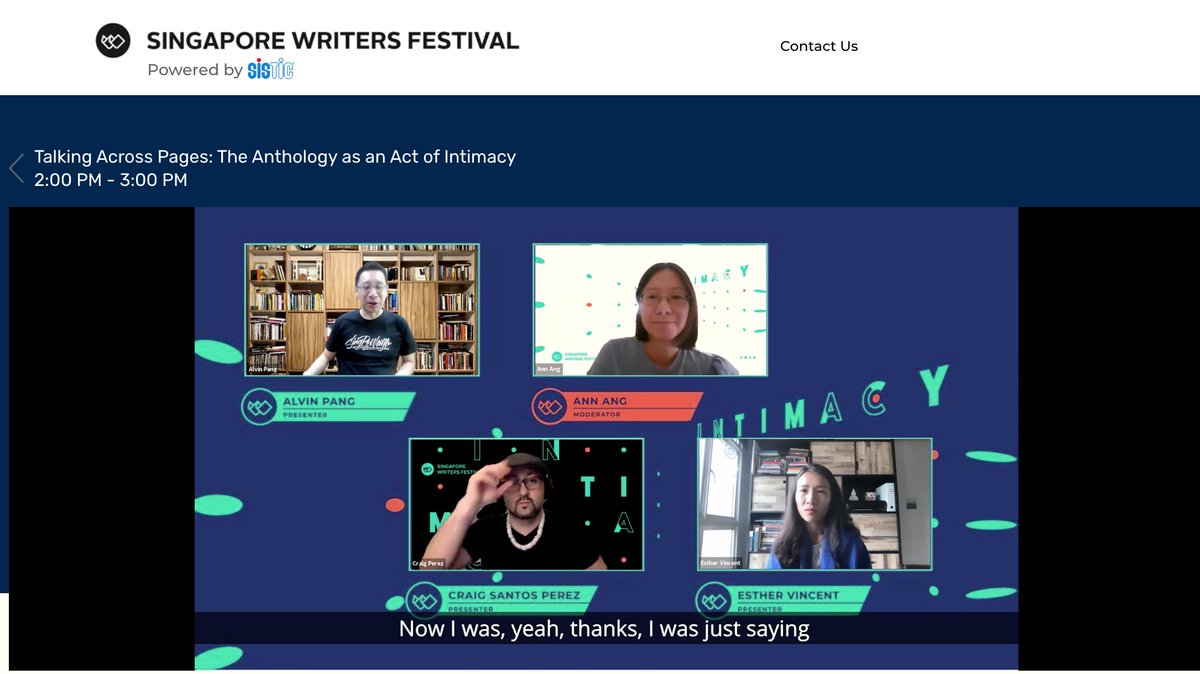 GinaYapLaiYoong's tweet photo. Tuning in to three writers on @sgwritersfest 

The black visual background is less fake than the bright visual background obviously. Craig Santos Perez looking so cool with that background! #SWF2020 #WritersLife https://t.co/mjtjhVvjZO