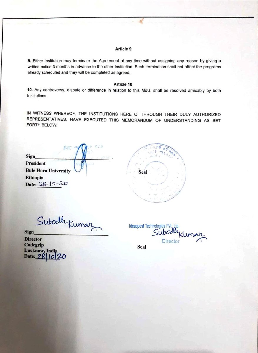 codegrip1's tweet image. A Milestone added in the achievements.
Codegrip goes International.
Signed MoU with Bule Hora University, South Africa.
The MoU was signed by Mr President, Bule Hora University, Ministry of Education of Ethiopia, South Africa and Mr. Subodh Kumar, Director – Codegrip Lucknow.
