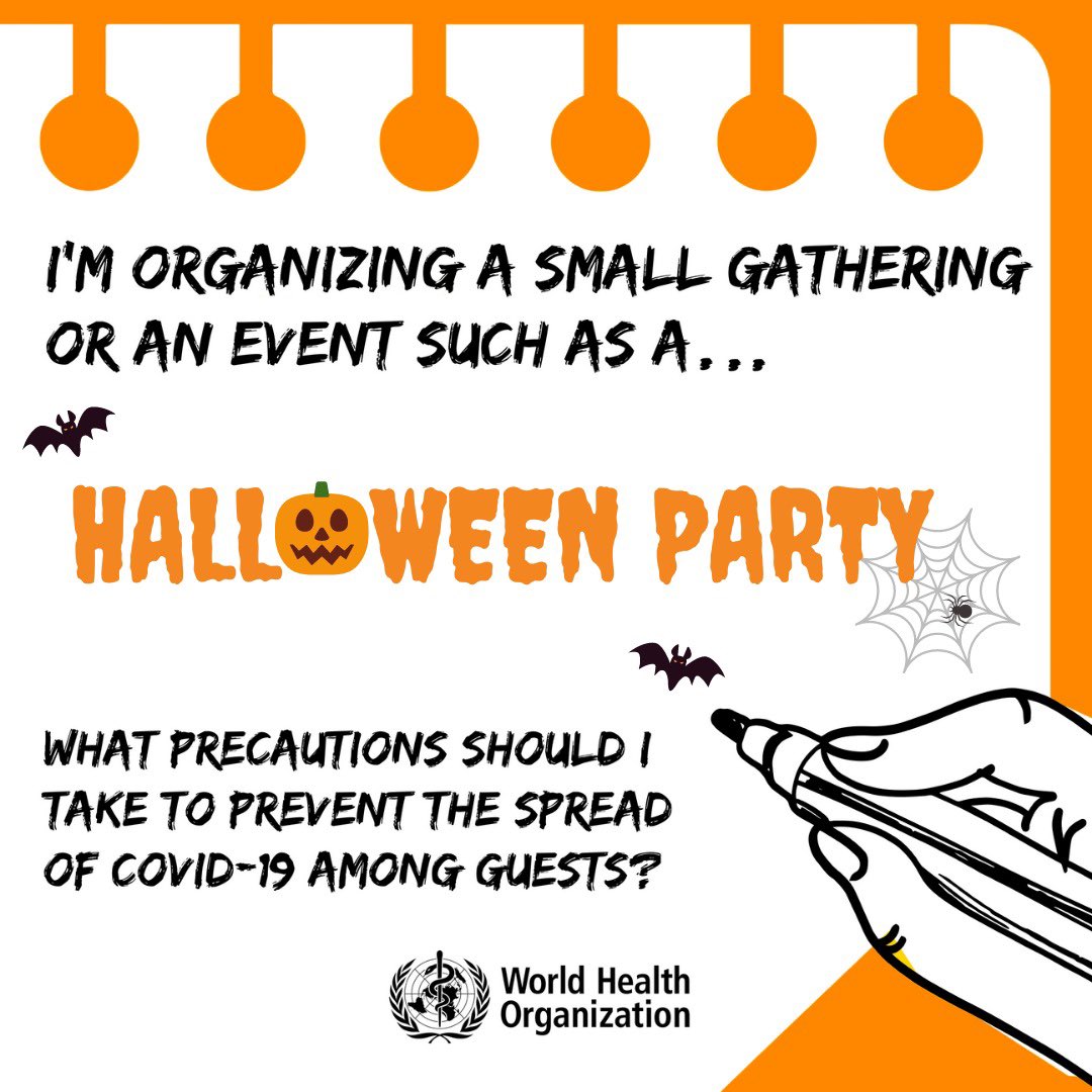 Local rules allow small gatherings and you are organizing a  #Halloween   celebration? Follow this thread to learn about precautions you should take to prevent the spread of  #COVID19 among guests.