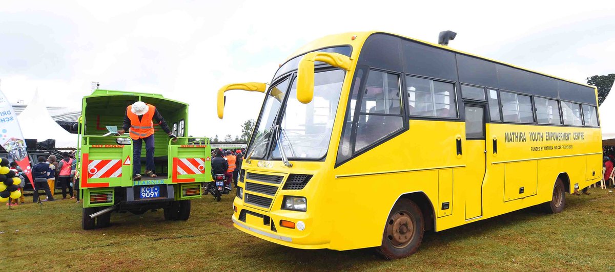 During the launch of the Mathira Technical and Vocational College Driving School for Boda Boda riders and presentation of a bus that will be used by 52 soccer clubs in Mathira, Kaiyaba Stadium, Nyeri County.