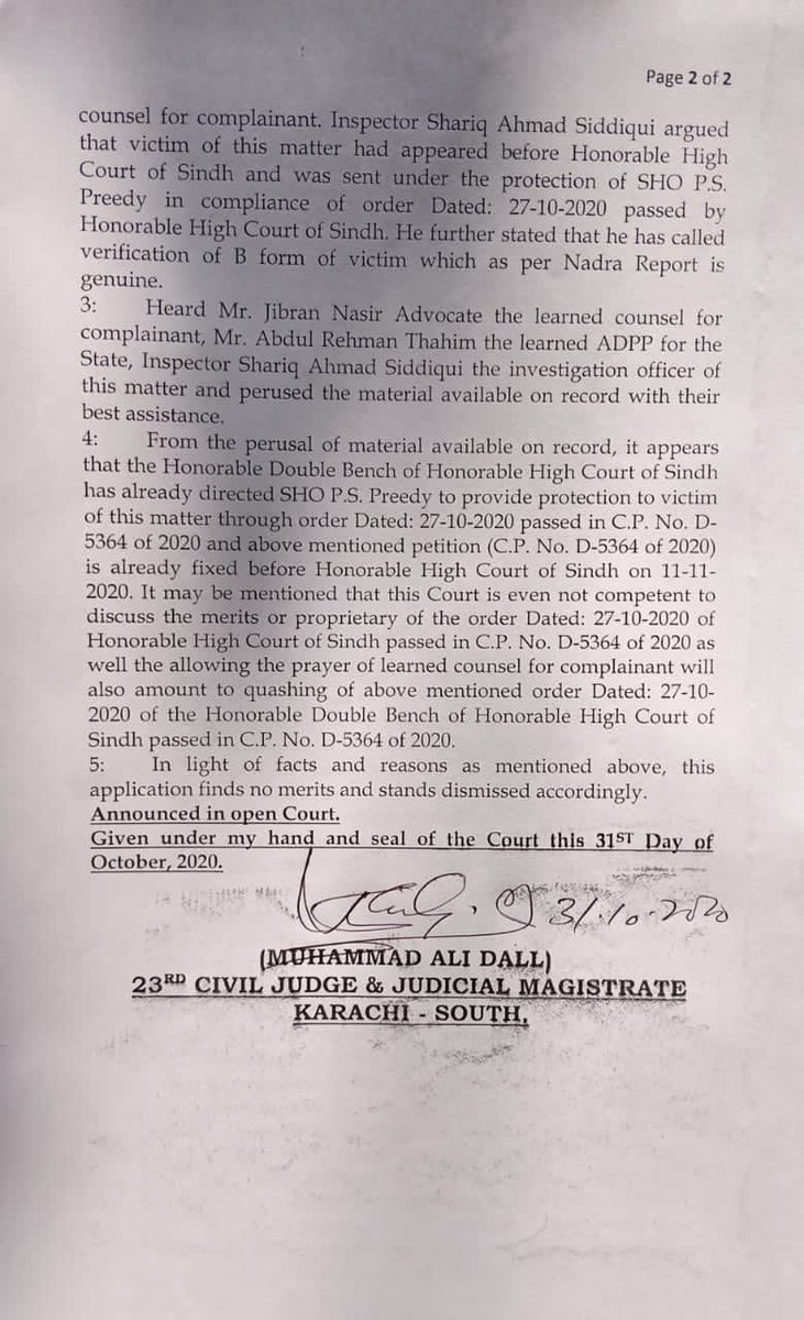 Magistrate Karachi North dismisses application for search warrants filed by @MJibranNasir

#ProtectMinorityMinors
#StopChildMarriages