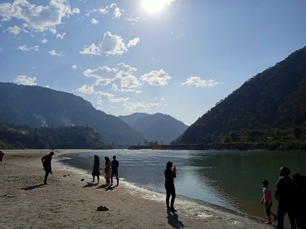 [] White sand beach on the ghat of Alaknanda river :