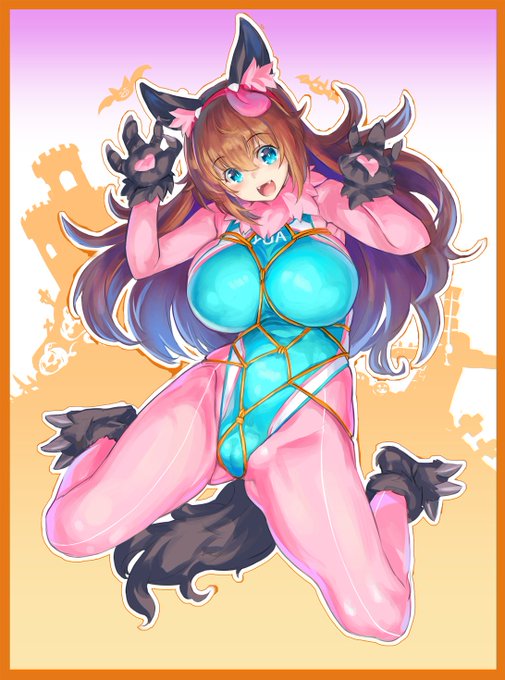 描くか描かざるか迷ってたけど結局急ぎで描いたちょっとエッなハロウィンネタYUAちゃん
フォール・ガイ+ハロウィン+競泳水着+縛りという頭悪い組み合わせで江戸すぎるかなと迷ってたけど露出度はむしろ低いから健全だった
塗り仕上げ甘めだけどここから先は今日中無理っぽいので～ 