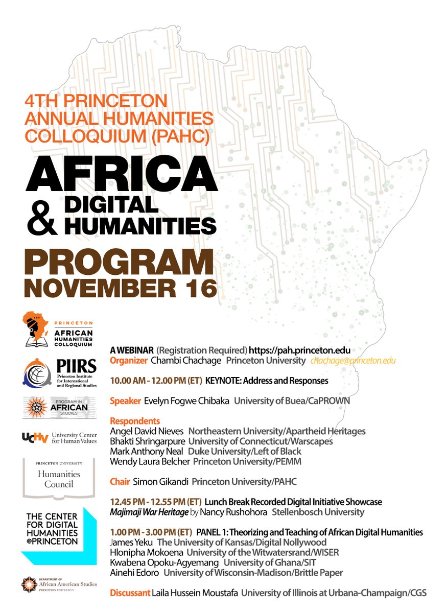 africasacountry's tweet photo. #Diarise. The two-day 4th Princeton Annual Humanities Colloquium (PAHC) on Africa and Digital Humanities organized by @Udadisi for @Princeton. Link here: https://t.co/U7XBq5e0dp
With, among others, @angeldnieves @ainehiedoro @NontsiMutiti @futbolprof @adjiboussodieng and @kibona https://t.co/PgbxzPvNKq