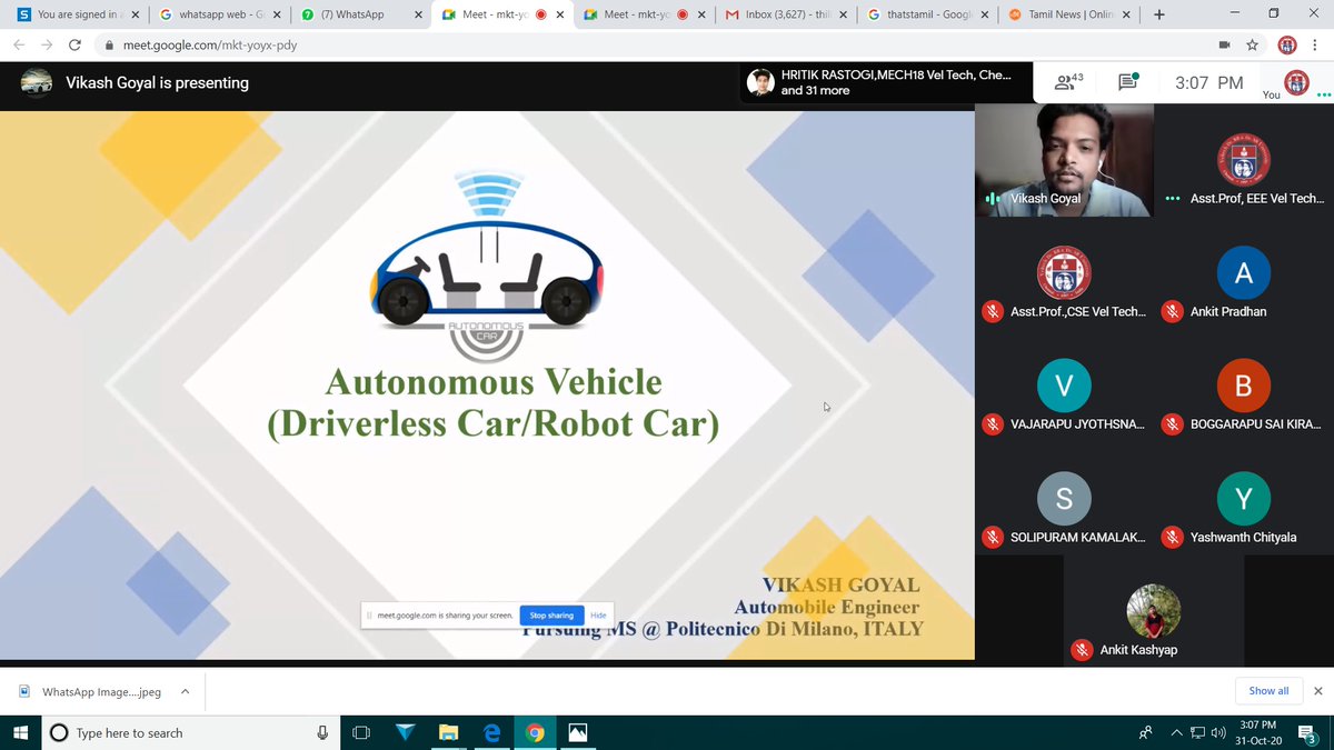 IicVel's tweet photo. #Vel_Tech_IIC organised #webinar on “Autonomous Vehicle”on 31st oct 2020. https://t.co/b4W171fAjn