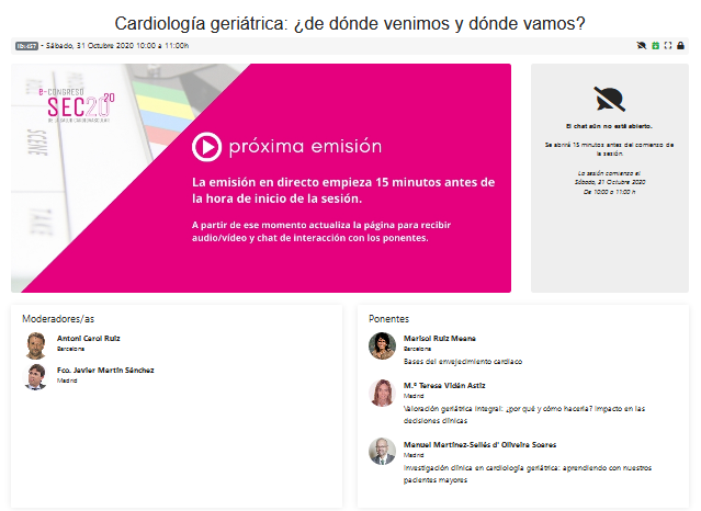 Soc Esp CardiologĂa (@secardiologia) on Twitter photo 📣Sábado 31 ✔️10:00 h. đź”´ CardiologĂa geriátrica: Âżde dĂłnde venimos y dĂłnde vamos? Con <a href="/AntoniCarolRuiz/">Antoni Carol Ruiz</a>, <a href="/fjjms/">FJ MartĂn Sánchez</a>, <a href="/MeanaRuiz/">Marisol Ruiz-Meana</a>, M. Teresa Vidán Astiz y Manuel MartĂnez-SellĂ©s 👉ow.ly/iheq50C7So6
#eCongresoSEC20 #eCongresoAEEC20 📣Sábado 31 ✔️10:00 h. đź”´ CardiologĂa geriátrica: Âżde dĂłnde venimos y dĂłnde vamos? Con <a href="/AntoniCarolRuiz/">Antoni Carol Ruiz</a>, <a href="/fjjms/">FJ MartĂn Sánchez</a>, <a href="/MeanaRuiz/">Marisol Ruiz-Meana</a>, M. Teresa Vidán Astiz y Manuel MartĂnez-SellĂ©s 👉ow.ly/iheq50C7So6
#eCongresoSEC20 #eCongresoAEEC20