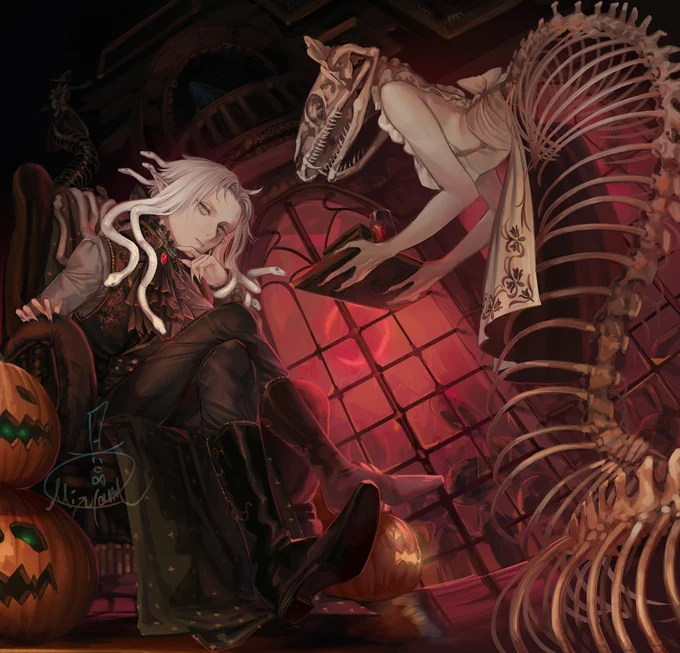 ハロウィンイラスト完成しました～!メデューサくんです。 