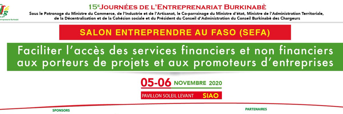 JEB 2020 : Saisissez l’opportunité de financer vos projets en rencontrant les institutions de financement ce 06 novembre 2020 à partir de 8h30 au SIAO/ Pavillon Soleil Levant.