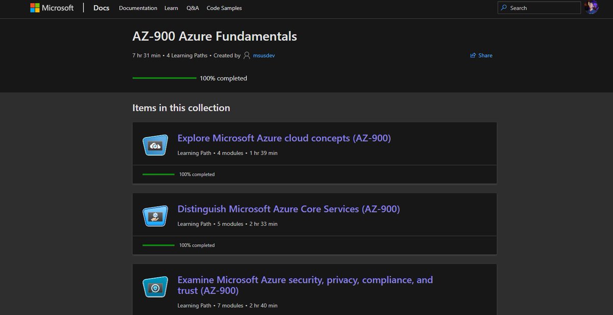 <a href="/startdevchange/">Start.Dev.Change.</a> AZ-900 fundamentals study completed, next going to write exam. #azure #azurecertification #freecertification