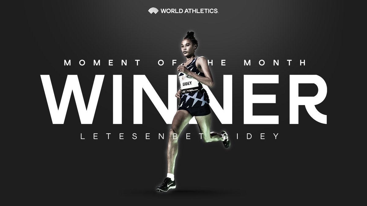 WorldAthletics's tweet photo. The votes are in!

After breaking the women’s 5000m world record Letesenbet Gidey is October’s Moment of the Month🇪🇹 https://t.co/7GSDfMViWf