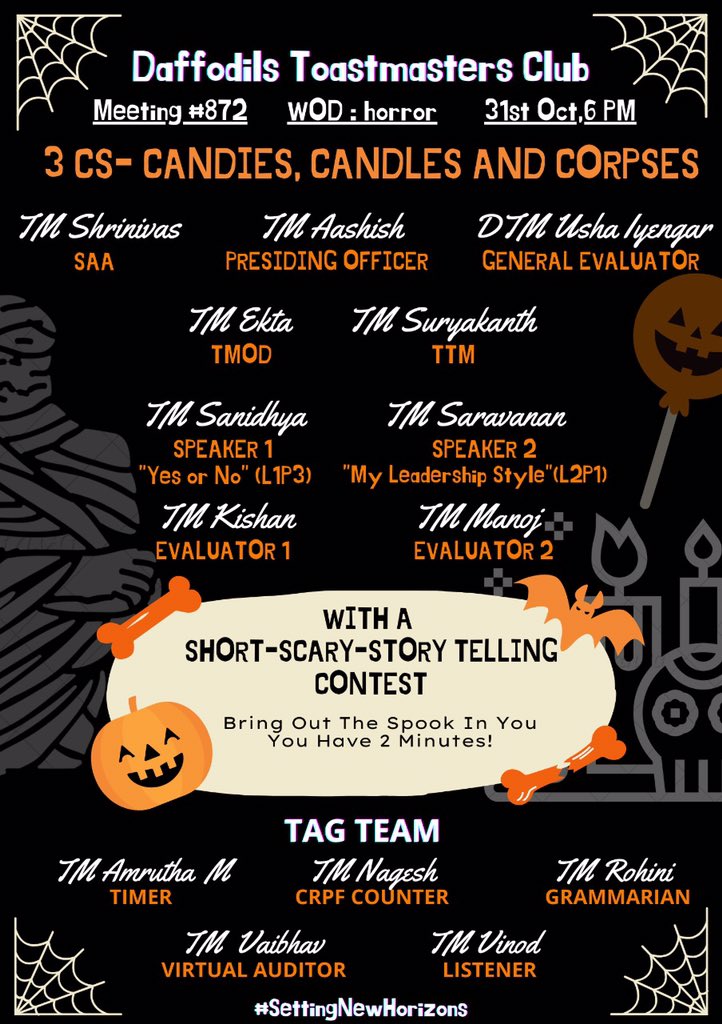 Daffodils_tmc's tweet photo. Hello Twitter!
We are back!

It's Candies, Candles &amp; Corpses this weekend! Get your SHORT SCARY STORY ready, DRESS UP &amp; be prepared, HALLOWEEN is here, beware!
Join us &amp; get spooked. Here’s the key to the haunted mansion that awaits you
https://t.co/c4s2fpuUh3
See you @ 5:45 PM🎃 https://t.co/LS6Y8V1sNR
