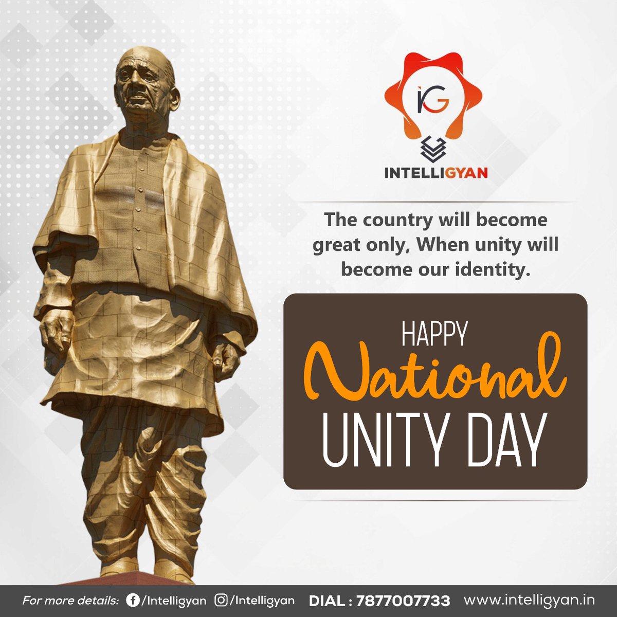 intelligyan's tweet photo. The country will become great only, when unity will become our identity.
Happy National Unity Day to all.

#Intelligyan #SardarVallabhbhaiPatel #NationalUnityDay #SardarPatel 
@intelligyan https://t.co/BlFXGBylAt