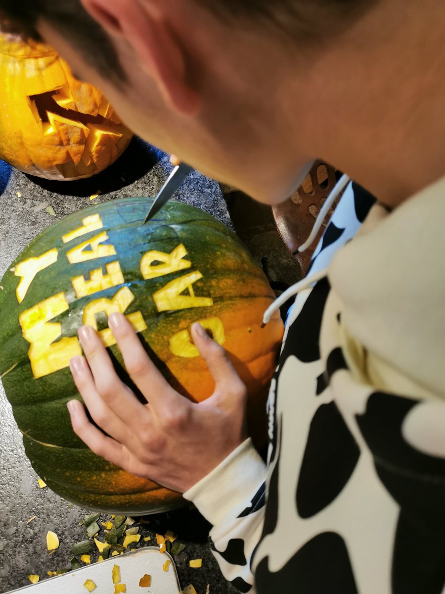 tamsinwesthorpe's tweet photo. It's such a miserable day so why not get your kids pumpkin carving? Here's my son's efforts - @myrealgarden community will love this. #HappyHalloween https://t.co/9ul8l1RyKU