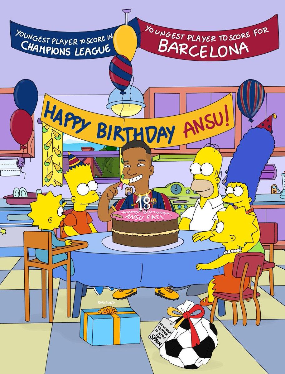 FCBarcelona's tweet photo. 🥳 Happy birthday, @ANSUFATI! 1️⃣8️⃣ https://t.co/2YMVj5R3LL