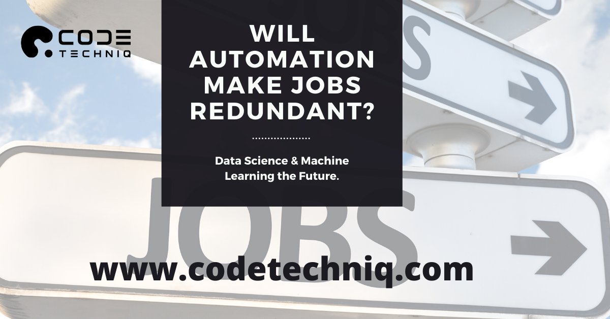 codetechniq's tweet image. Will automation make your jobs redundant? Plan your future and make yourself future proof #learndatascience #learnmachinelearning #learnpython #learnios #codetechniq
