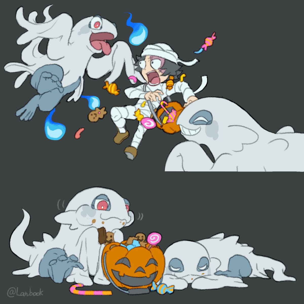 「オバケなヤモリ??
Ghost Gecko
#ハロウィン  #Halloween」|欄外@B-Worldドラゴンズ4話のイラスト