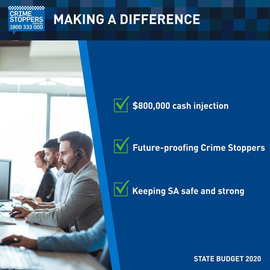 VincentTarzia's tweet image. The Marshall Liberal Government is providing a more than $800,000 cash injection to Crime Stoppers South Australia. Our funding boost will support Crime Stoppers to continue and expand the critical role it plays in upholding law and order in South Australia. @crime_sa