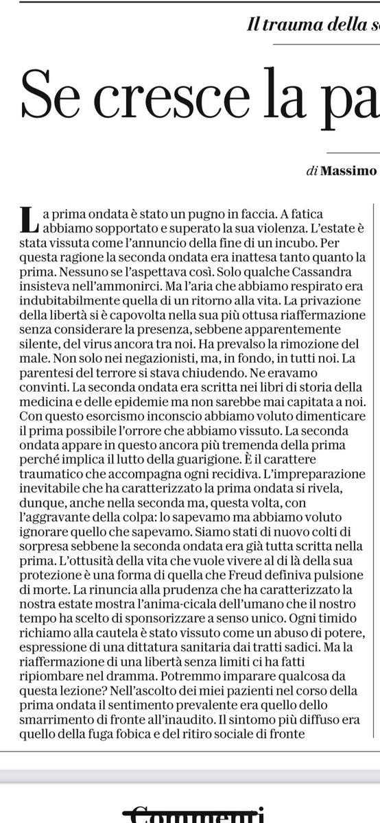 alelomi's tweet photo. Se cresce la paura del futuro. Il trauma della seconda ondata. Di Massimo Recalcati, @repubblica
#Lockdown2 https://t.co/D6O0gE0osM