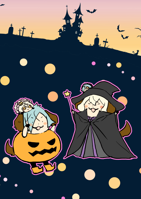 halloween hat witch hat wand halloween costume jack-o'-lantern multiple girls  illustration images