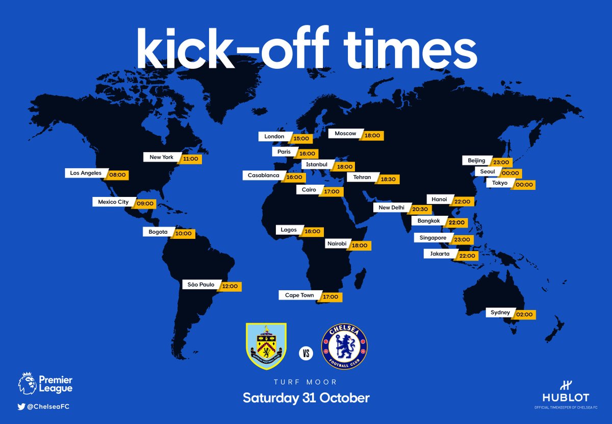 ChelseaFC's tweet photo. 3pm kick-off in the UK! 

What time and where will you be watching? 🗺 #BURCHE https://t.co/WQ49pEXhTp