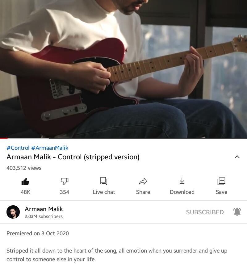 ramishamaliyat_'s tweet photo. Finally 400k crossed #controlstrippedversion ๐๐
CONGRATULATIONS @ArmaanMalik22
#Control #ArmaanMalik
Keep watching ๐๐ https://t.co/Y43DXF0UZo