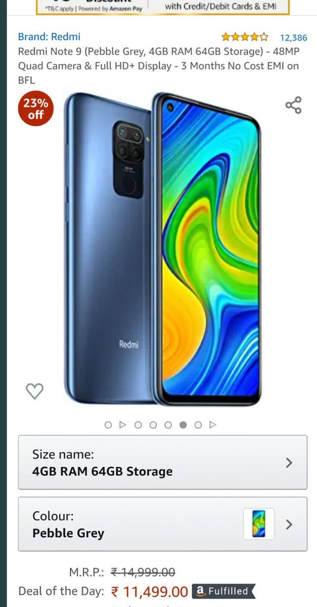 fashionistaTS's tweet image. Deal price of Redmi note 9 is  ₹11,499
 
#AmazonGreatIndianFestival 
#AmazonSpecialsRedmiNote9
@amazonIN