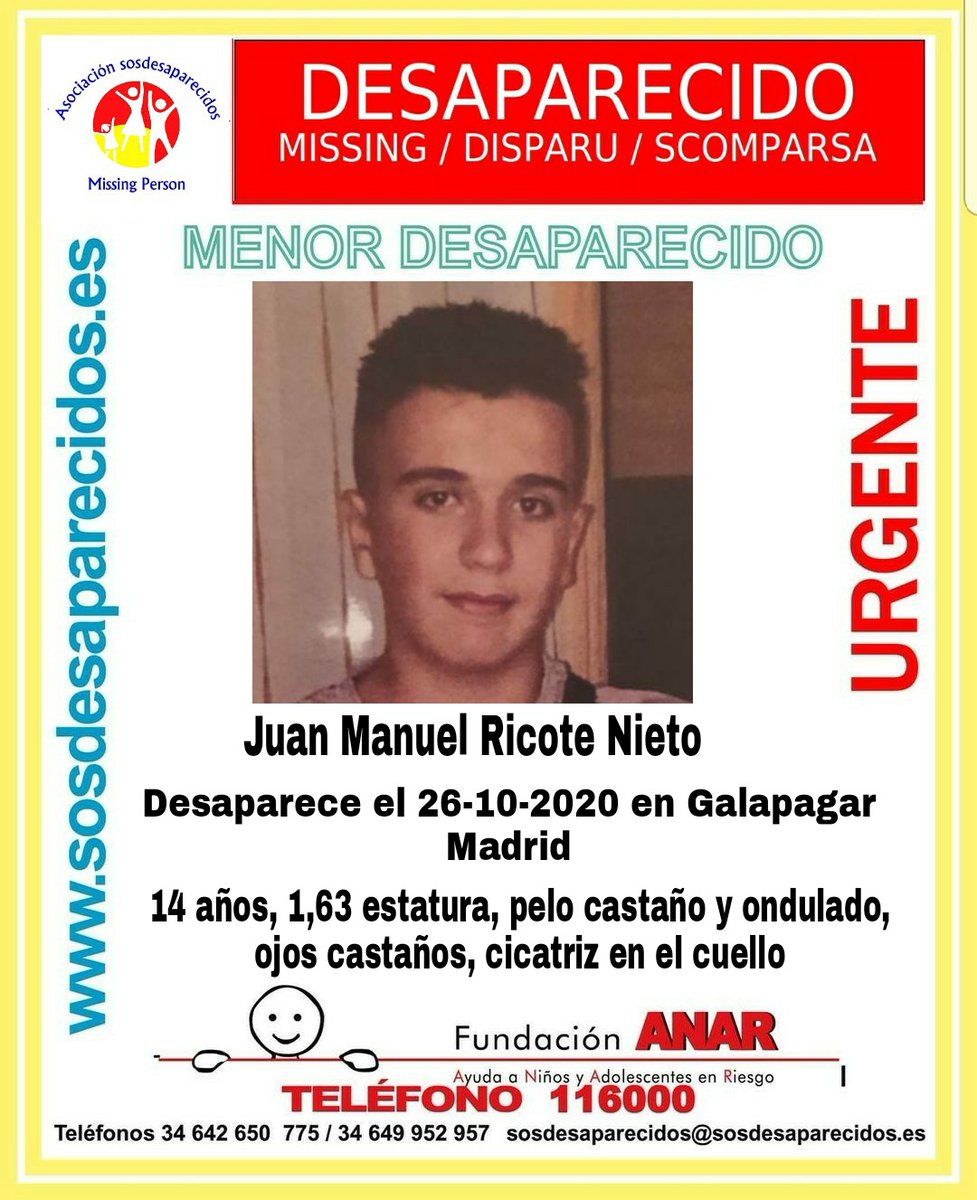 policia's tweet photo. 🚩IMPORTANTE⚠️

Juan Manuel tiene 14 años y desapareció en #Galapagar #Madrid el pasado lunes.

Si le has visto, por favor, llámanos📞: 091, 062, 112.

Tu RT🔃 no cuesta nada y puede ayudar a encontrarlo🙏 https://t.co/1LRIRlOa26