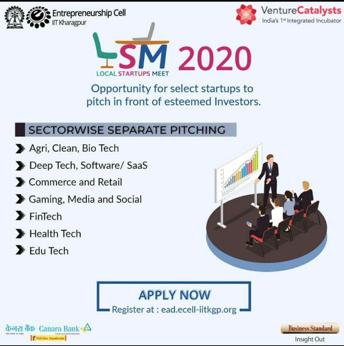 vcatsindia's tweet photo. Venture Catalysts is glad to partner with IIT Kharagpur for LSM 2020.
A call out to all early-stage startups to get hands-on mentoring, networking opportunities & more.
Register here: https://t.co/JCcs7Krvry
#VentureCatalysts #VCats #LSM2020
#StartupIndia #Startups #Investment https://t.co/owWfWk6tMl