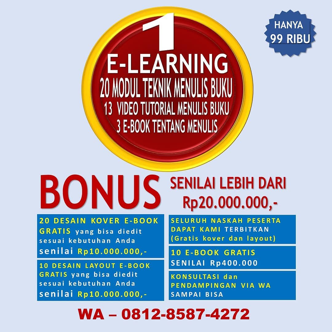 Pelatihan Menulis dan Menerbitkan Buku termasuk cara menjual ebook via Google/Amazon hanya seharga pulsa data sebulan. Mau?