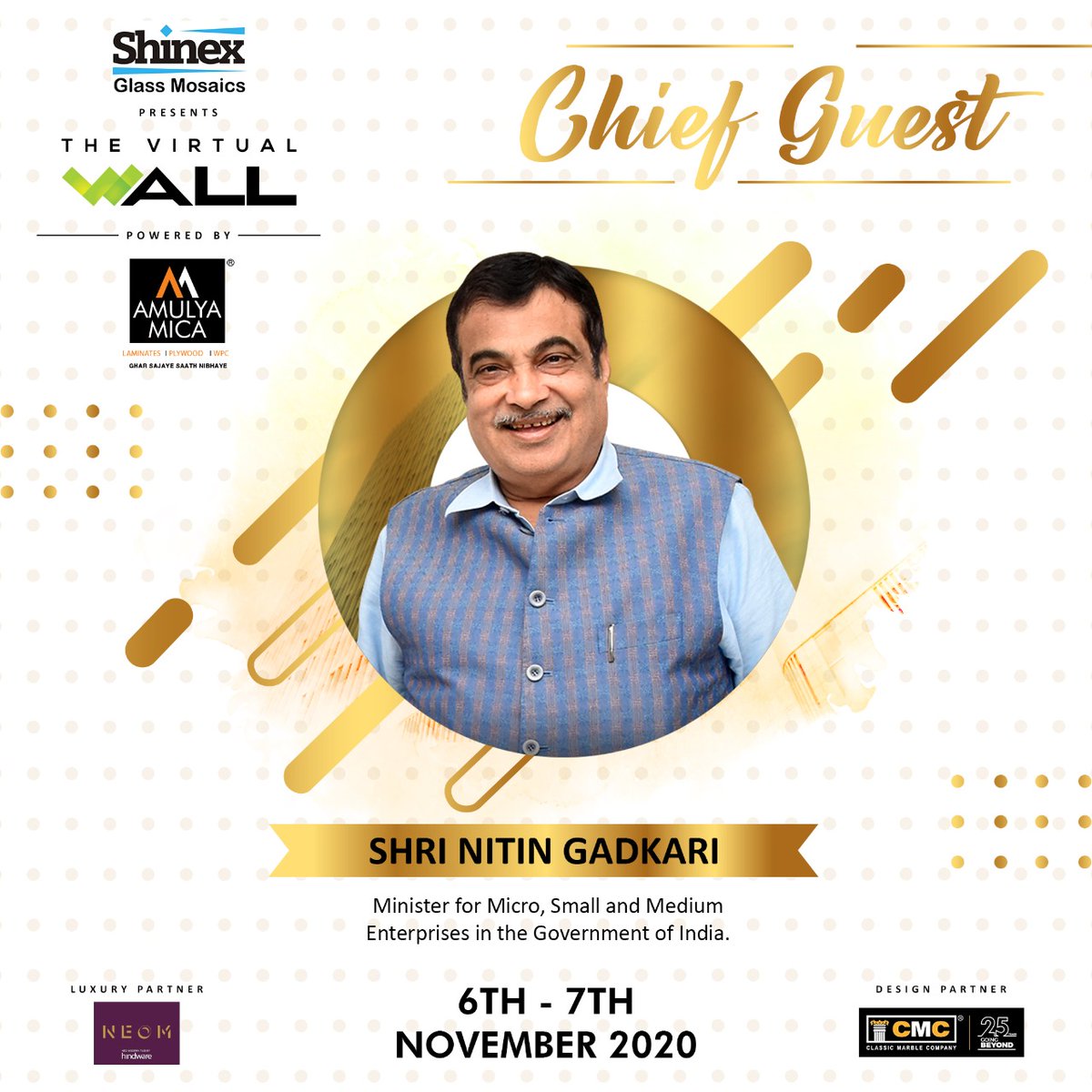 The_AceTech's tweet photo. It's gives us immense pleasure to welcome our chief guest, Shri Nitin Gadkari to "The Virtual Wall". We are honoured to have you on board Sir.

Register Now! (https://t.co/uLTz6EPln7)
.
.
.
.
#ACETECH #ACETECH2020 #TheVirtualWall #ShinexGlassMosaics #ChiefGuest #ShriNitinGadkari https://t.co/oouWpFrX5S