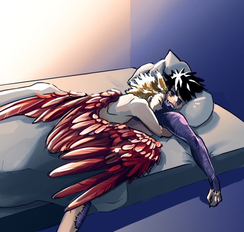 nuggiehawks's tweet photo. Goodmorning! Happy Halloween!
I couldnt find a #dabihawks halloween picture, so enjoy this other cute sleepy picture of them! 
#HappyHalloween2020 #Halloween #BNHA #hawks #dabi #touyatodoroki #keigotakami #yaoi (all credits goes to the artist!) https://t.co/Wqy2BDVwgd